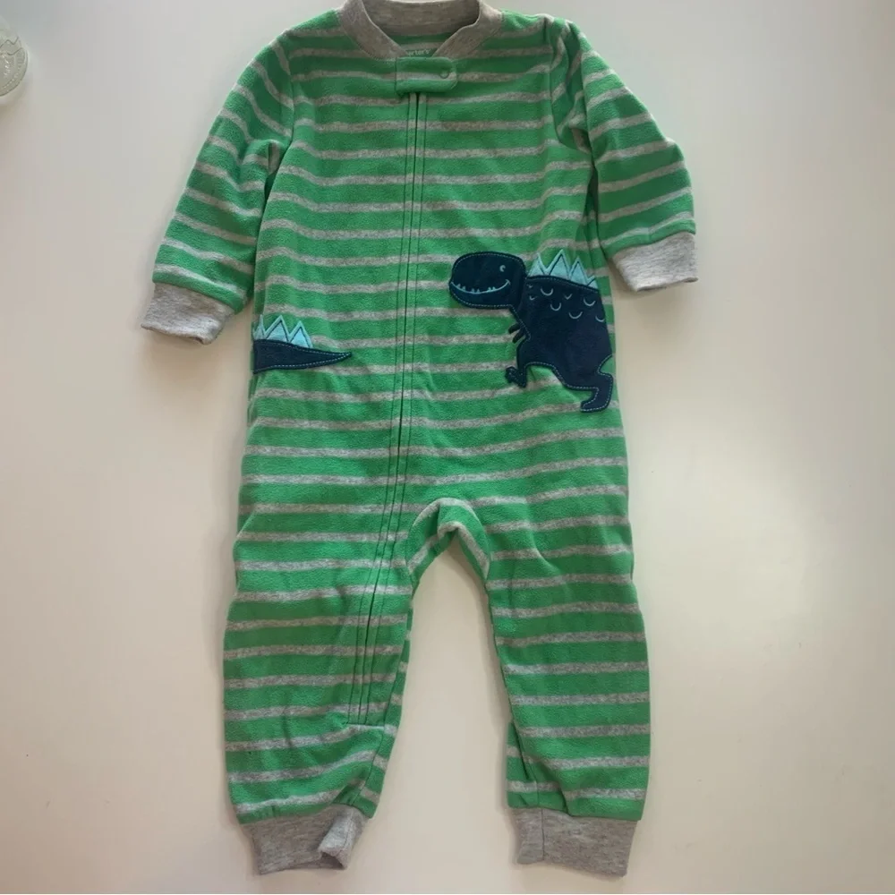 Carter's Green and Gray Striped Dinosaur Bodysuit